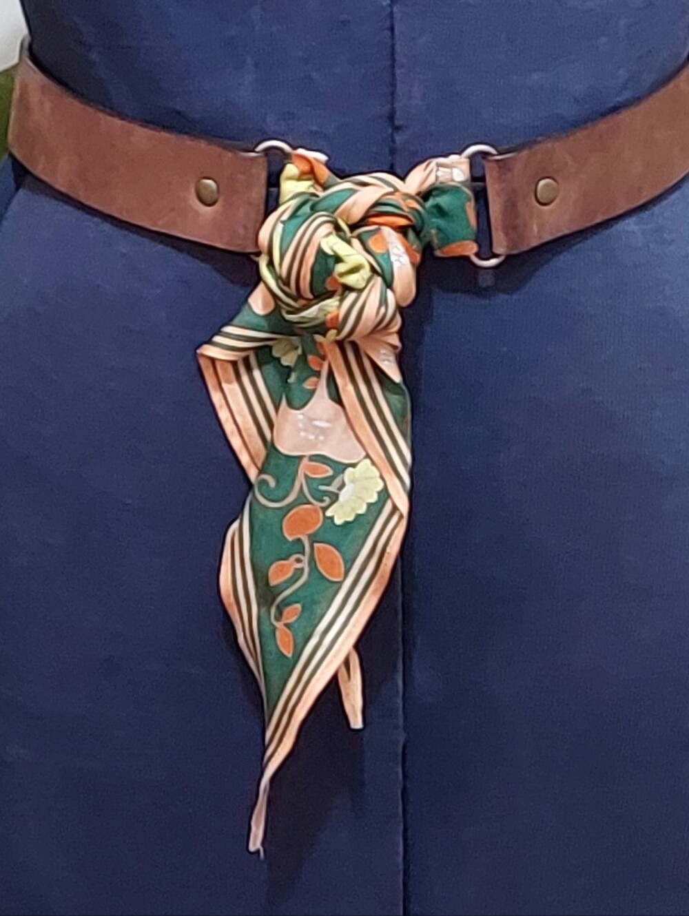 Lucky Penny Green Floral Ribbon Waist Belt with Brown Band Size Medium/large - Picture 3 of 5